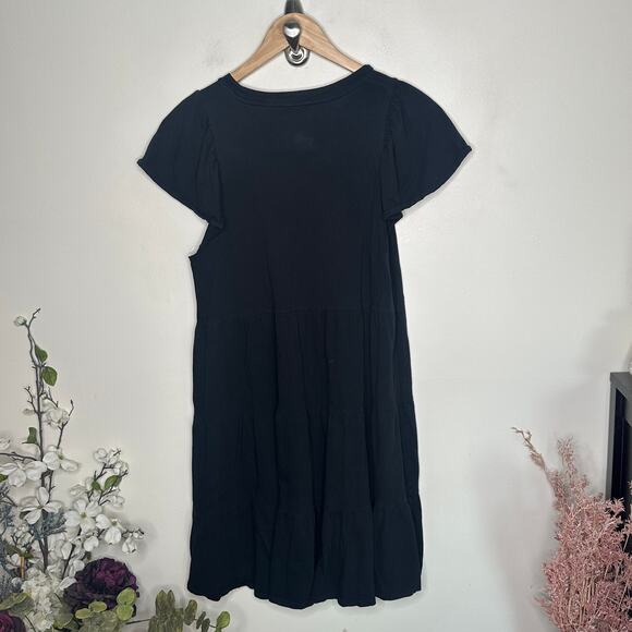 J. CREW Knit Broken In Jersey Tiered Mini Dress Black Sz M {3X45} - Picture 4 of 7